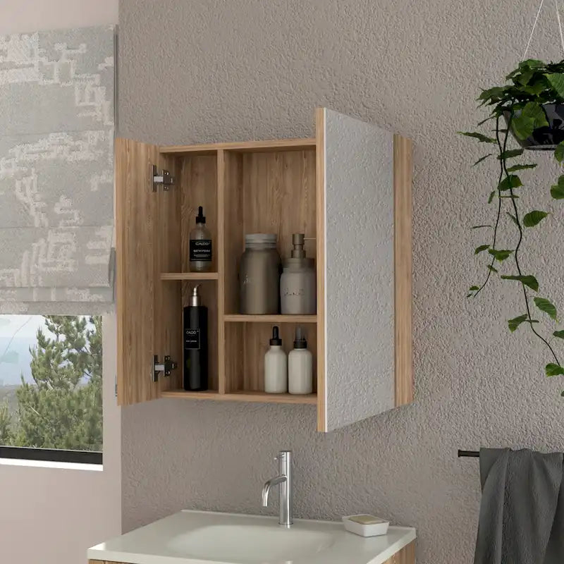 Armoire à pharmacie murale avec portes miroir et étagères de rangement