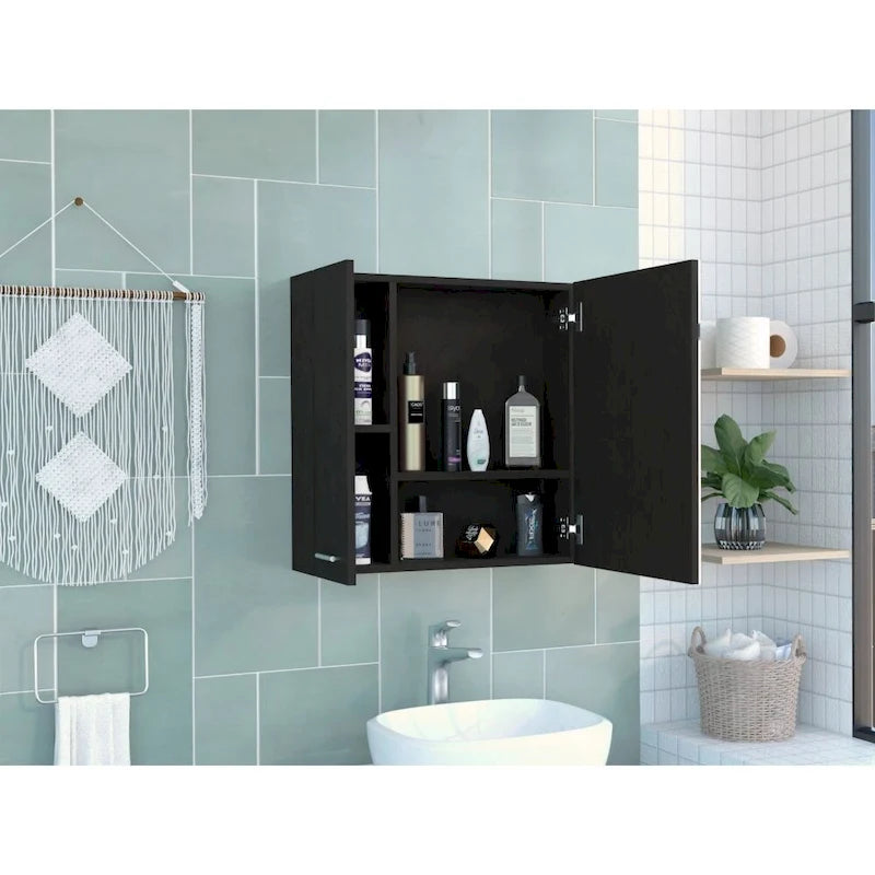 Armoire à pharmacie murale avec portes miroir et étagères de rangement