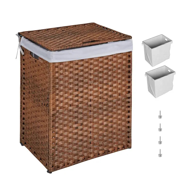 Panier à linge en osier de 100 L avec couvercle