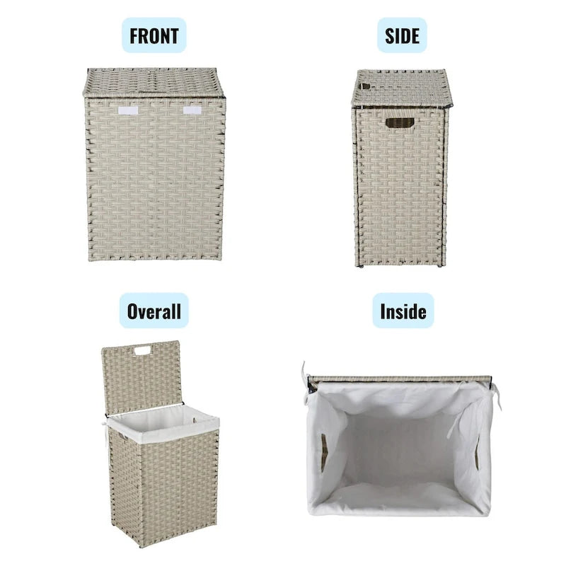 Panier à linge en osier de 100 L avec couvercle