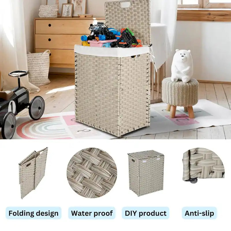 Panier à linge en osier de 100 L avec couvercle