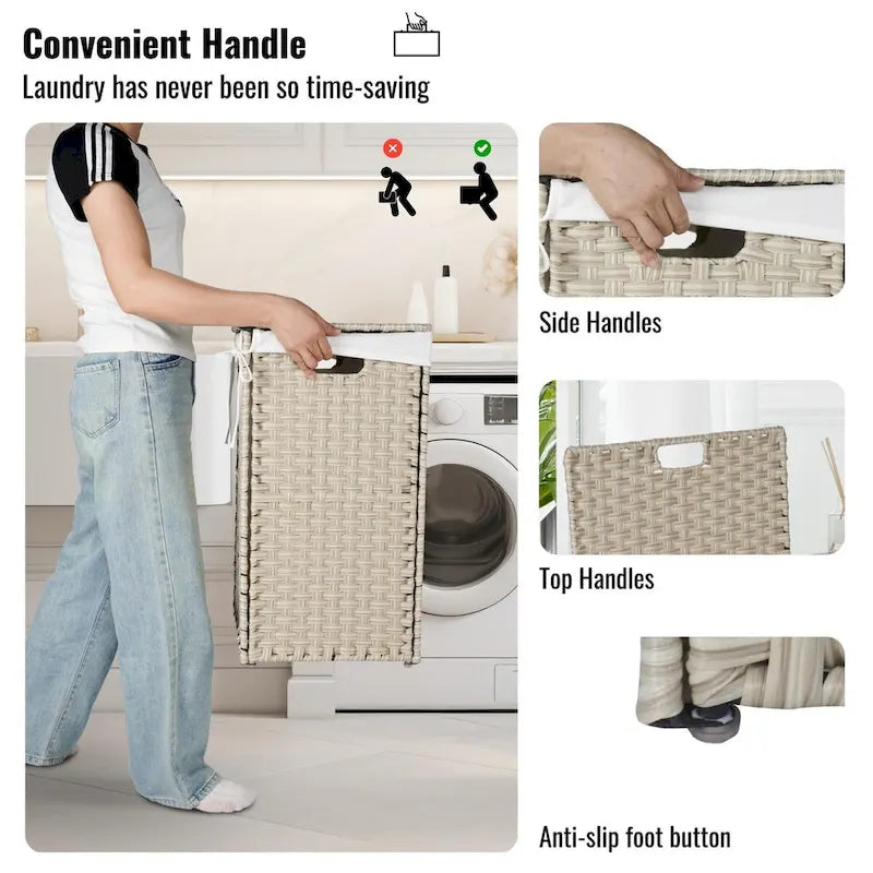 Panier à linge en osier de 100 L avec couvercle