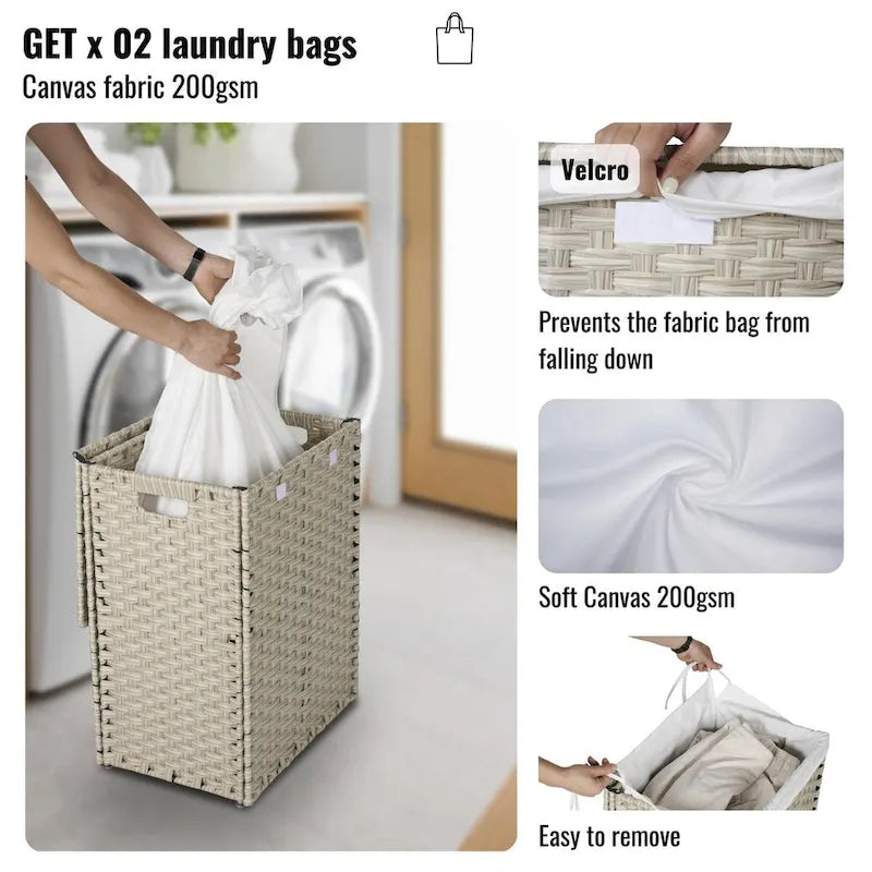 Panier à linge en osier de 100 L avec couvercle