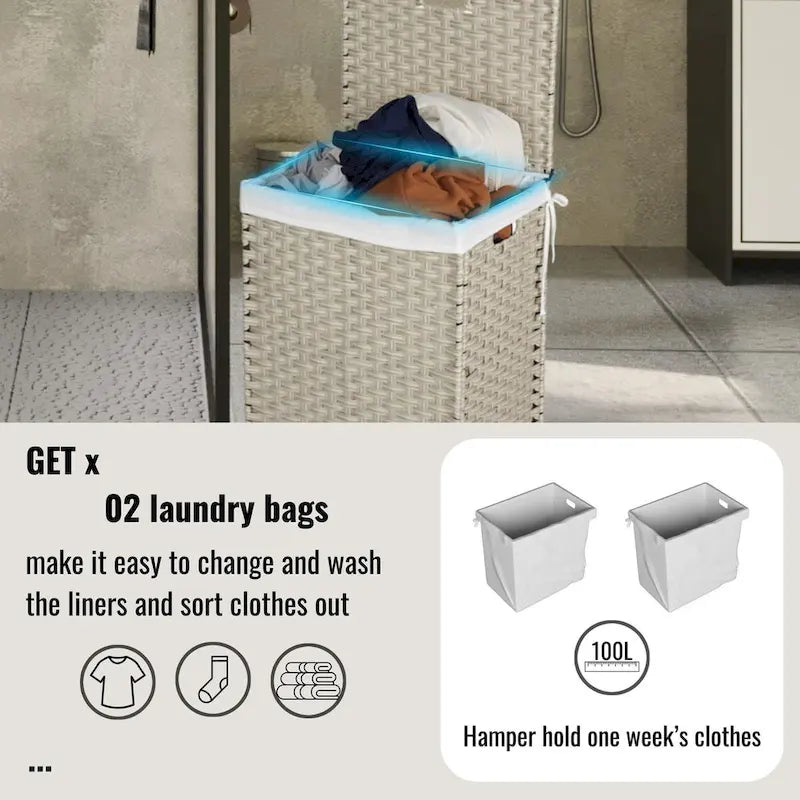 Panier à linge en osier de 100 L avec couvercle