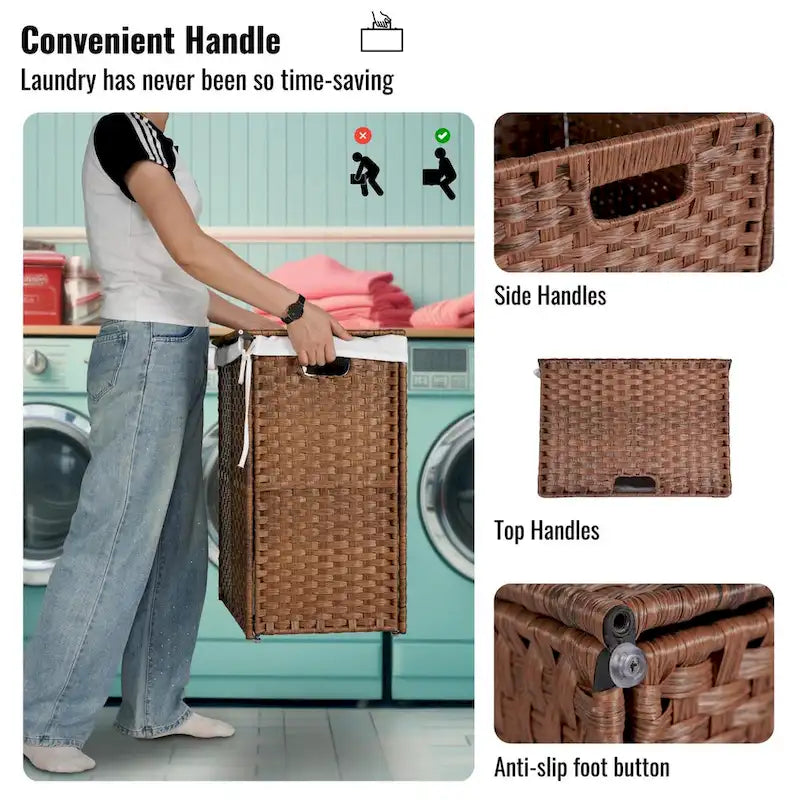 Panier à linge en osier de 100 L avec couvercle