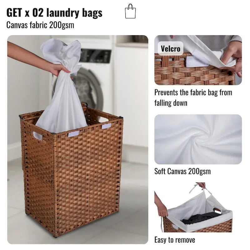 Panier à linge en osier de 100 L avec couvercle