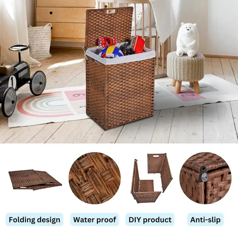 Panier à linge en osier de 100 L avec couvercle
