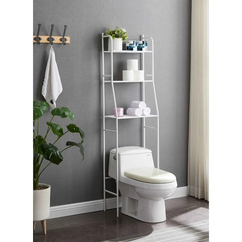 Étagère de rangement en métal à trois niveaux pour au-dessus des toilettes