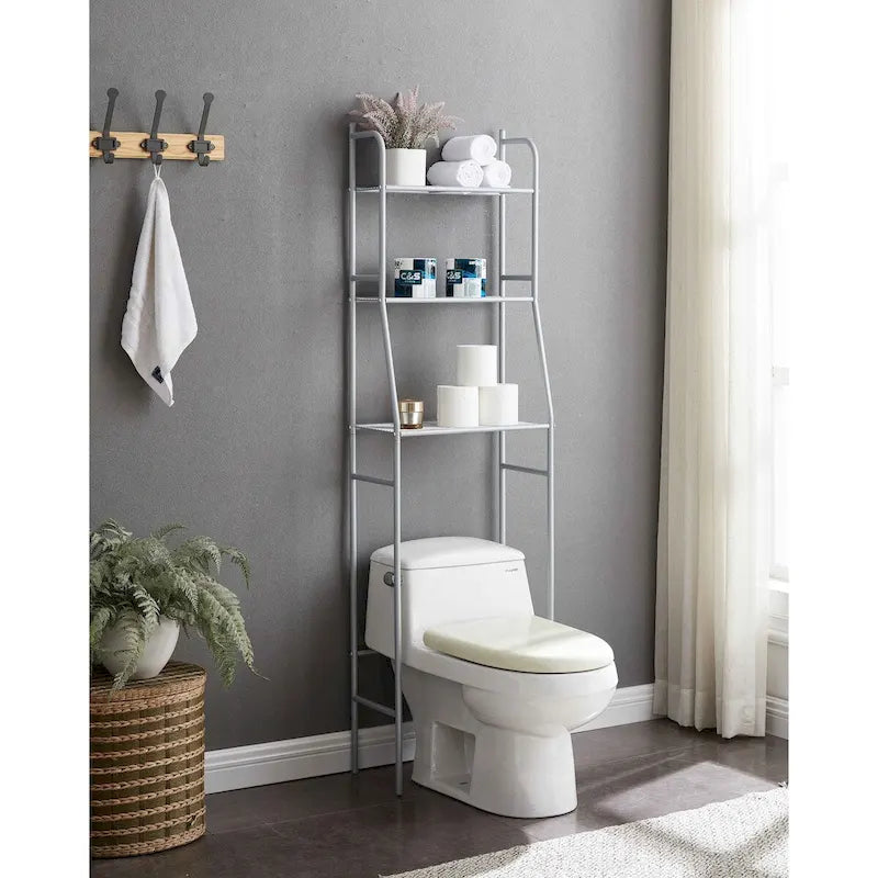 Étagère de rangement en métal à trois niveaux pour au-dessus des toilettes