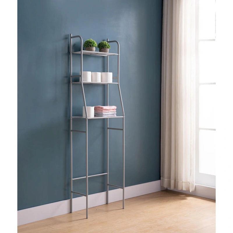Étagère de rangement en métal à trois niveaux pour au-dessus des toilettes