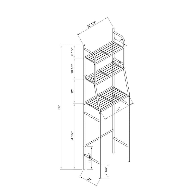 Étagère de rangement en métal à trois niveaux pour au-dessus des toilettes