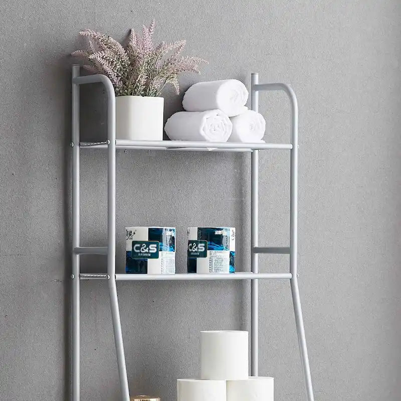 Étagère de rangement en métal à trois niveaux pour au-dessus des toilettes