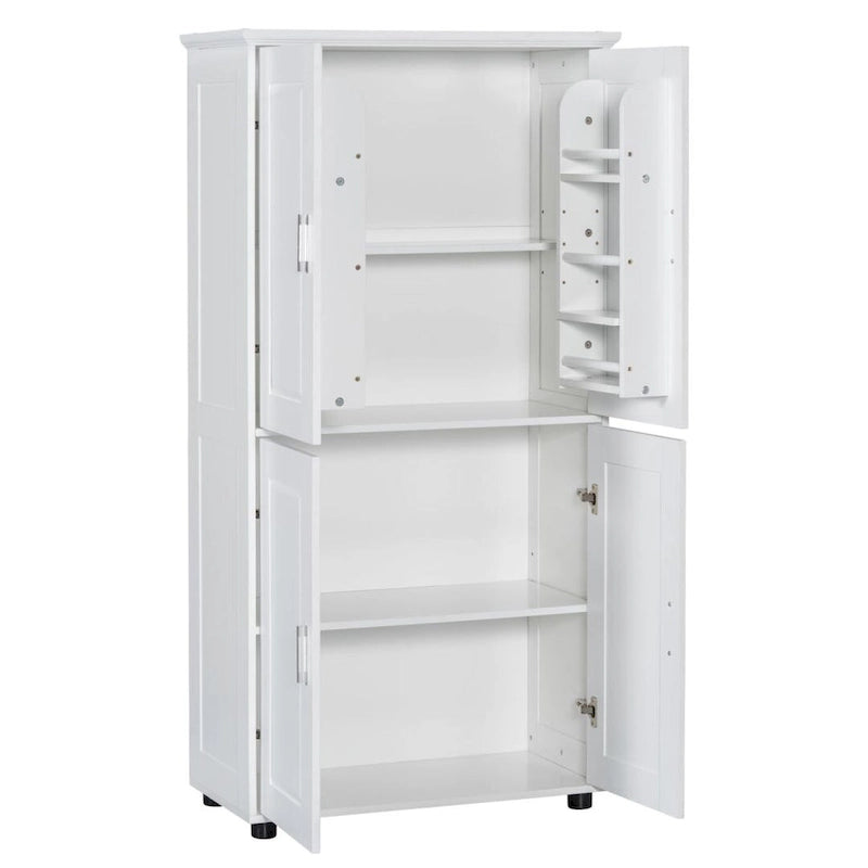 Meuble de rangement de salle de bain blanc à quatre portes avec étagères réglables