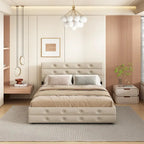 Queen Size Upholstered Linen Fabric Trundle bed