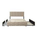 Queen Size Upholstered Linen Fabric Trundle bed