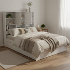 Queen Size Platform Bed with Storage Headboard and 4 Drawers