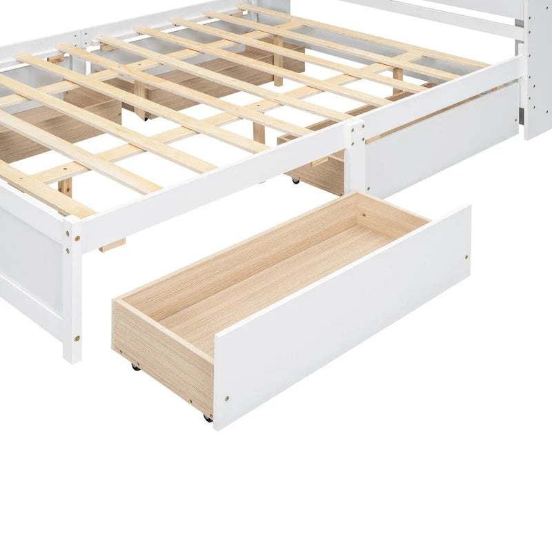 Queen Size Platform Bed with Storage Headboard and 4 Drawers