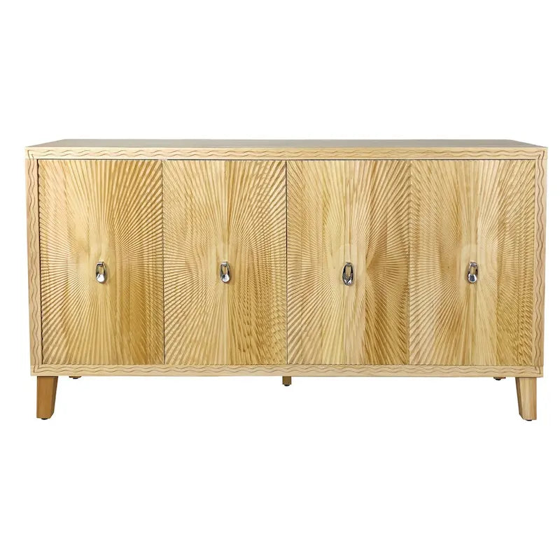 Buffet sculpté naturel à 4 portes avec étagères réglables
