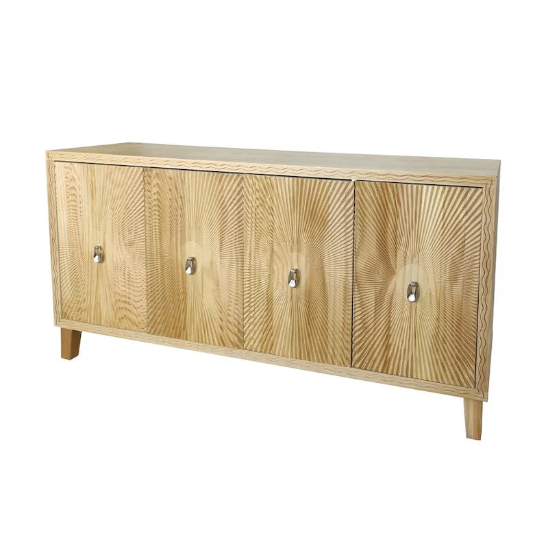 Buffet sculpté naturel à 4 portes avec étagères réglables