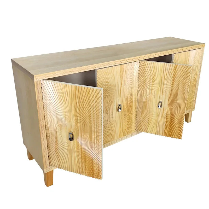 Buffet sculpté naturel à 4 portes avec étagères réglables