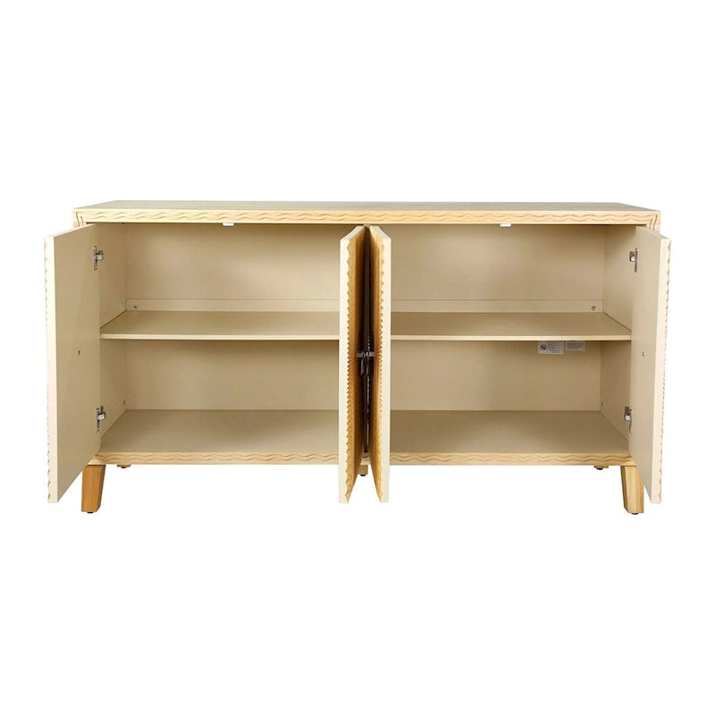 Buffet sculpté naturel à 4 portes avec étagères réglables