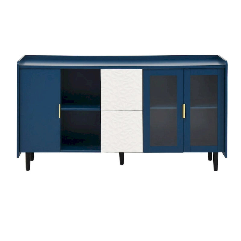 Buffet avec portes vitrées, 2 tiroirs et rangement ouvert
