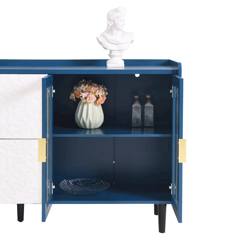 Buffet avec portes vitrées, 2 tiroirs et rangement ouvert