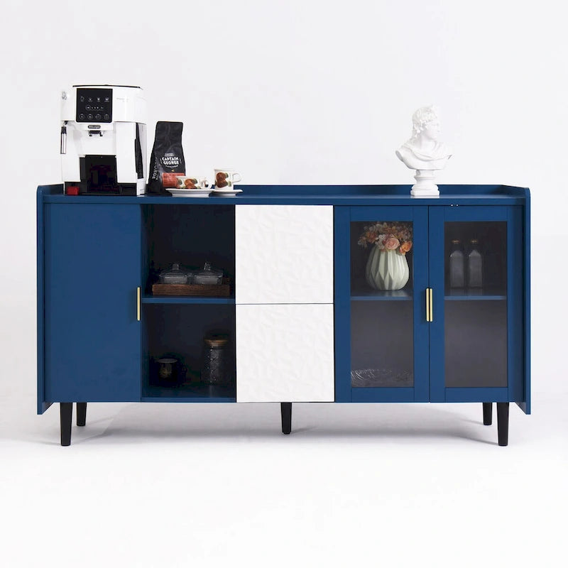 Buffet avec portes vitrées, 2 tiroirs et rangement ouvert