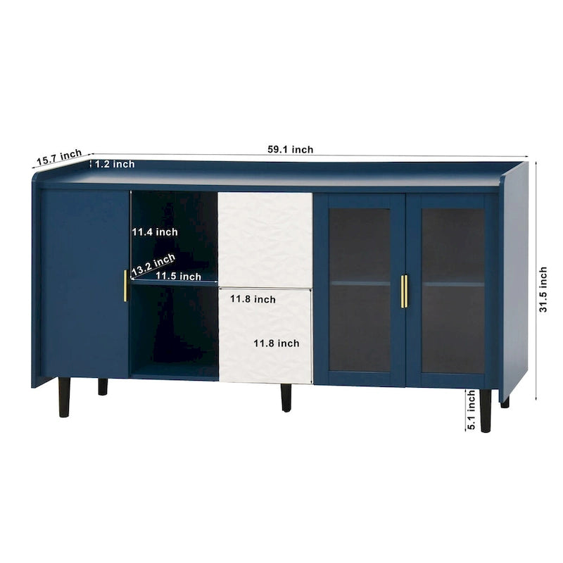 Buffet avec portes vitrées, 2 tiroirs et rangement ouvert