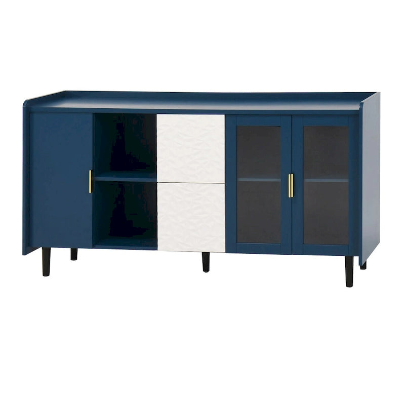 Buffet avec portes vitrées, 2 tiroirs et rangement ouvert