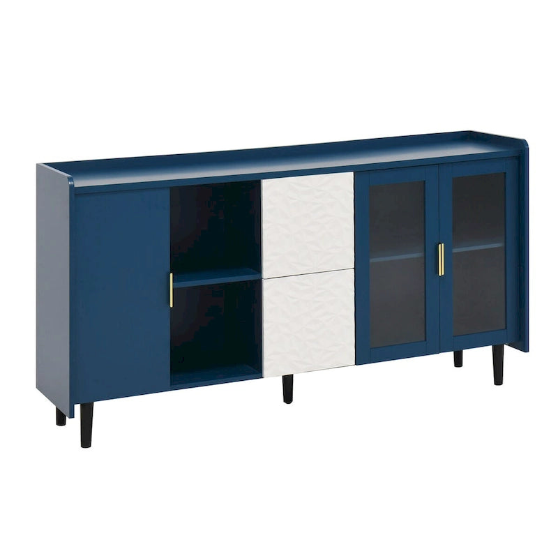 Buffet avec portes vitrées, 2 tiroirs et rangement ouvert