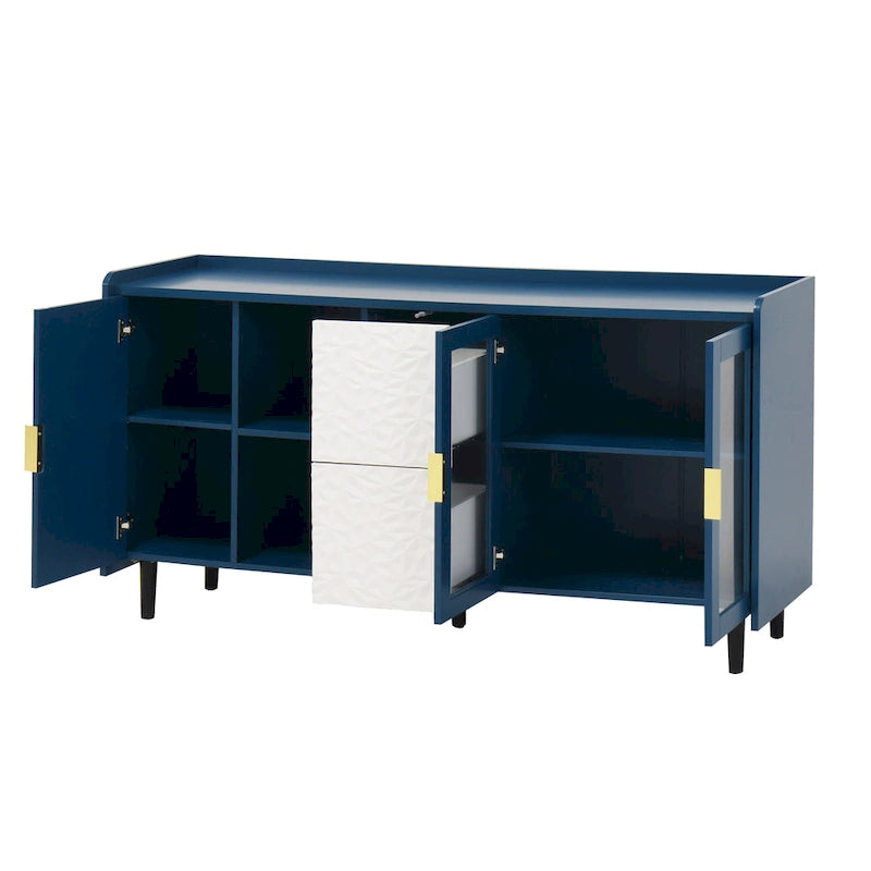 Buffet avec portes vitrées, 2 tiroirs et rangement ouvert