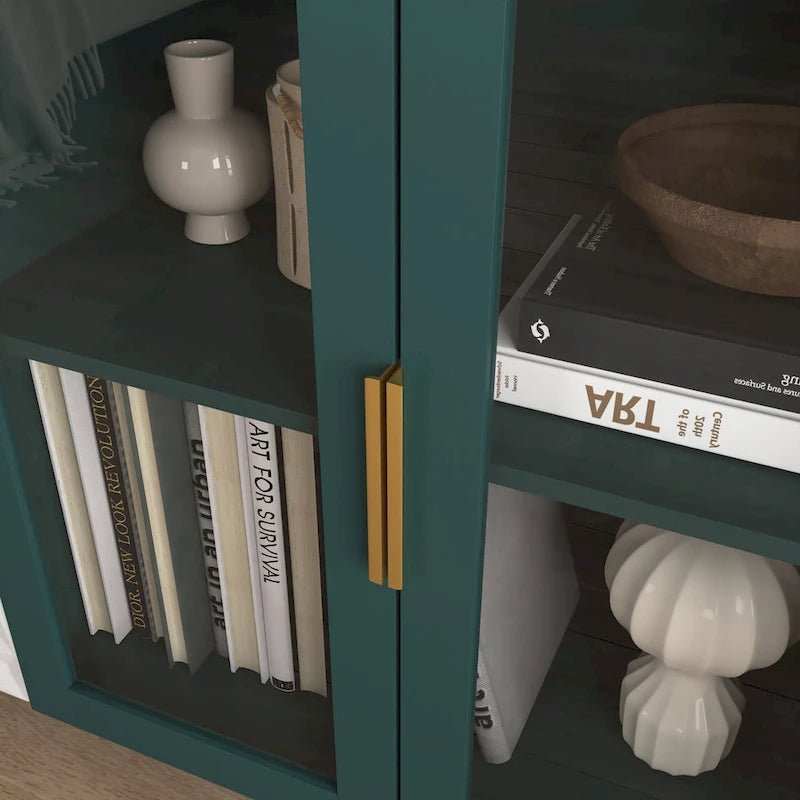 Buffet avec portes vitrées, 2 tiroirs et rangement ouvert