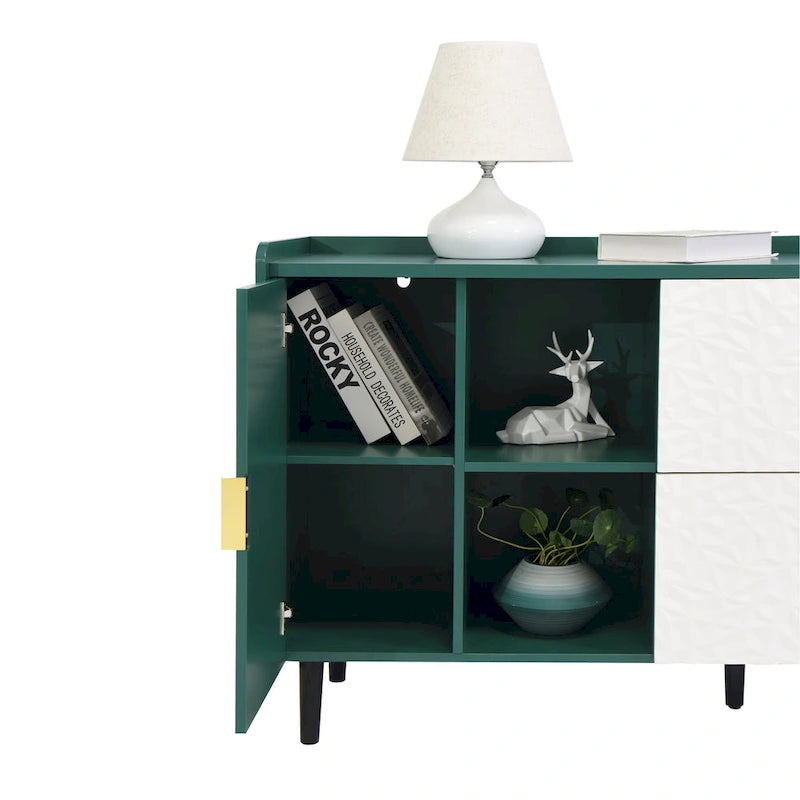 Buffet avec portes vitrées, 2 tiroirs et rangement ouvert