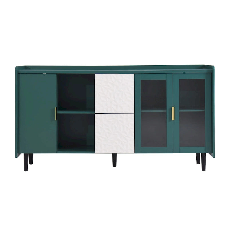 Buffet avec portes vitrées, 2 tiroirs et rangement ouvert