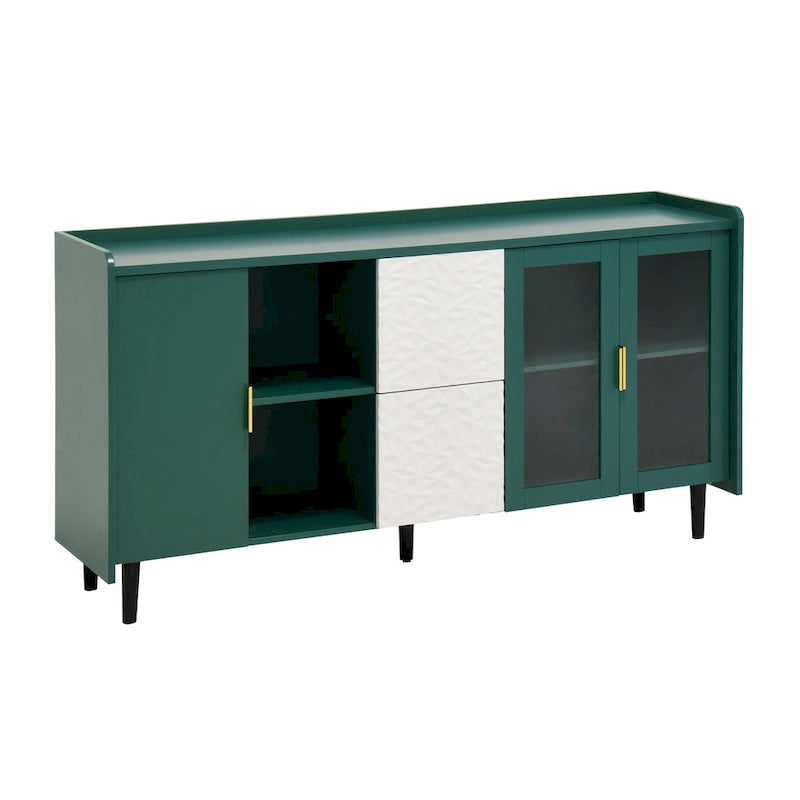 Buffet avec portes vitrées, 2 tiroirs et rangement ouvert