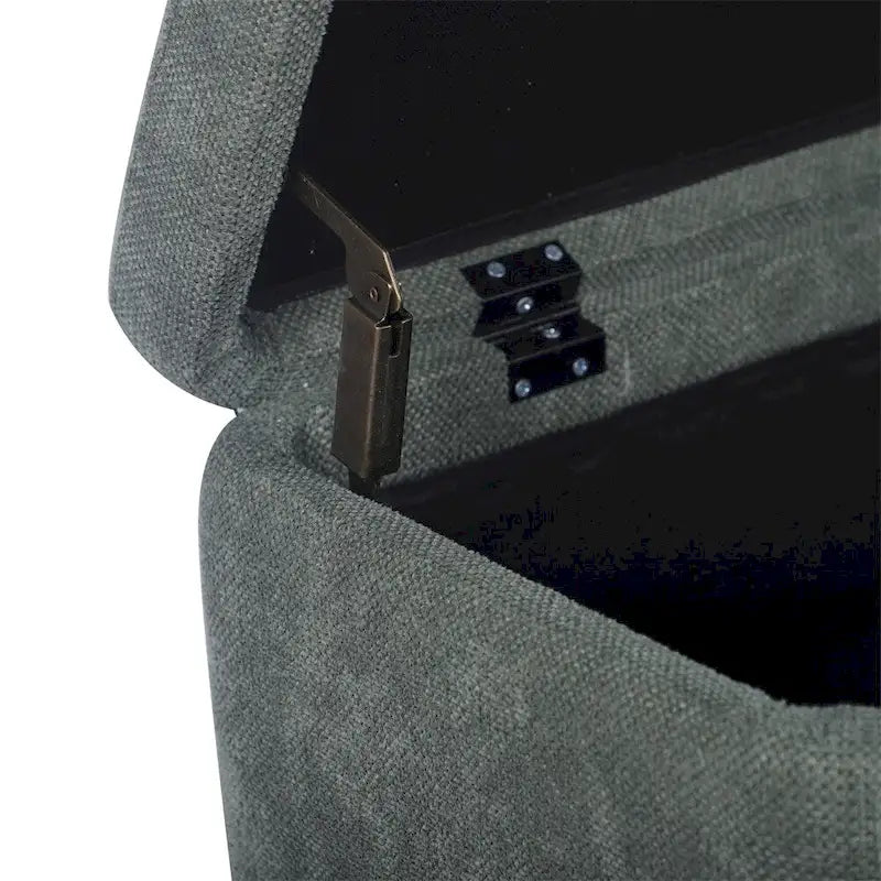 Banc de rangement en chenille verte avec pieds en métal doré