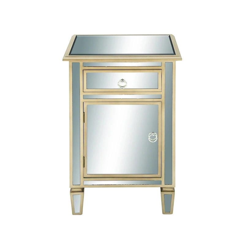 Armoire de rangement beige à miroir avec tiroir et porte