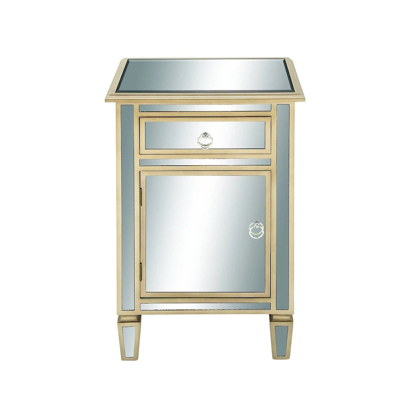 Glass Mirrored 1 Drawer and 1 Door Room Cabinet - Beige - Roche River Decor