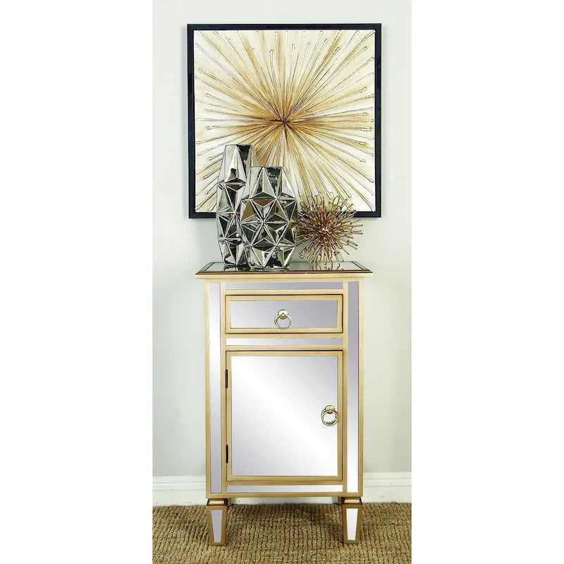 Armoire de rangement beige à miroir avec tiroir et porte