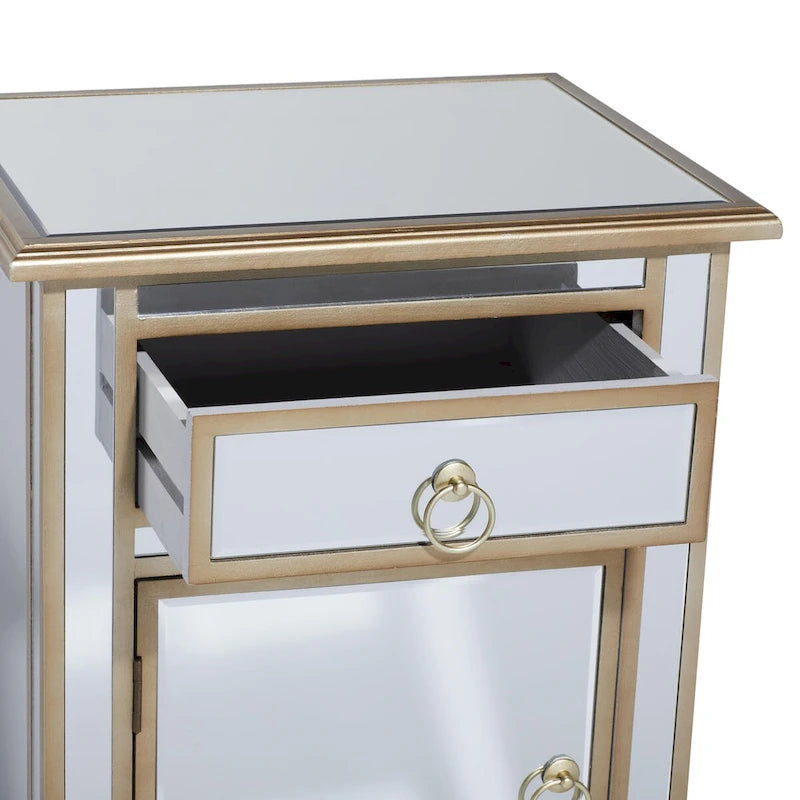 Armoire de rangement beige à miroir avec tiroir et porte