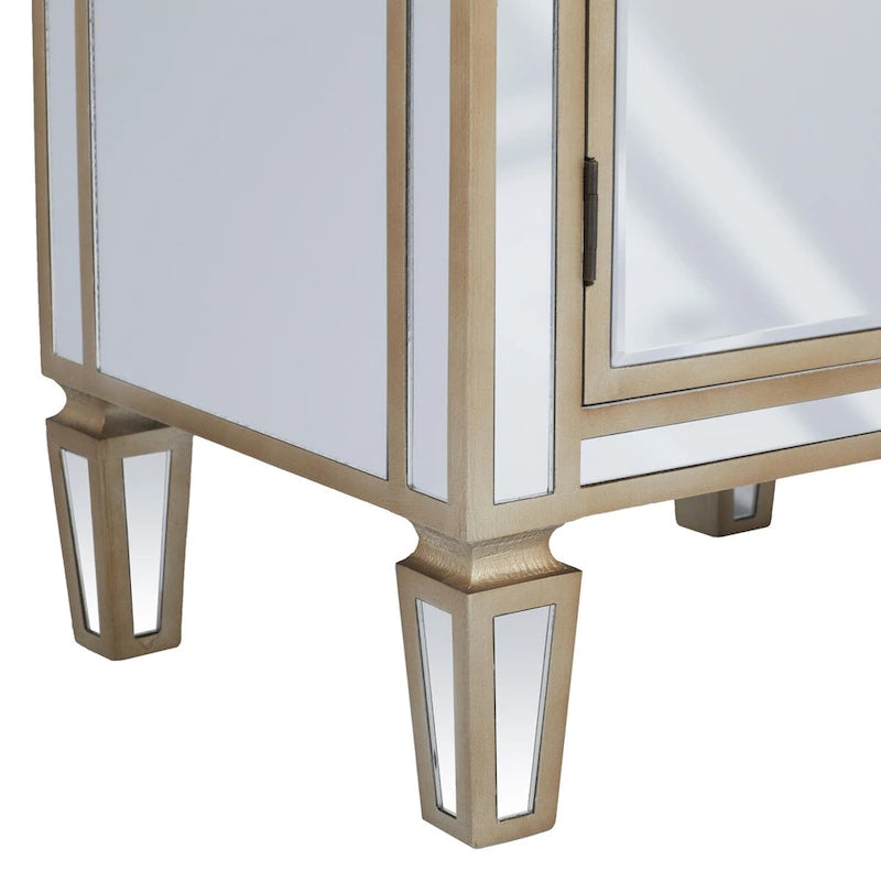 Armoire de rangement beige à miroir avec tiroir et porte