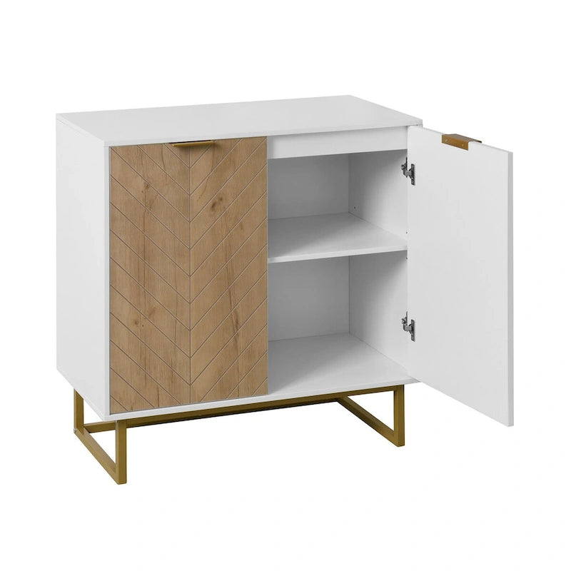 Meuble de rangement à deux portes blanc et doré