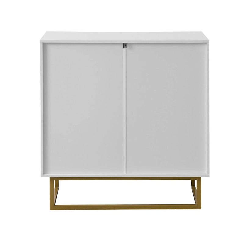 Meuble de rangement à deux portes blanc et doré