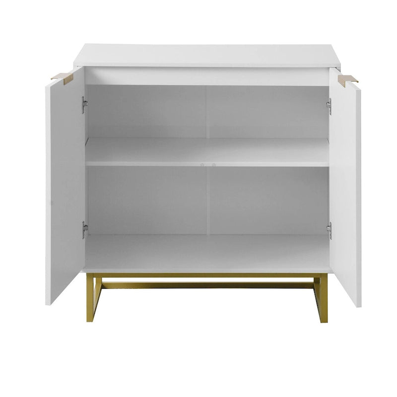 Meuble de rangement à deux portes blanc et doré