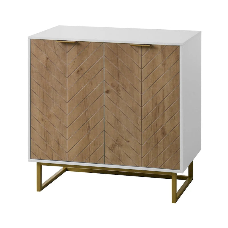 Meuble de rangement à deux portes blanc et doré