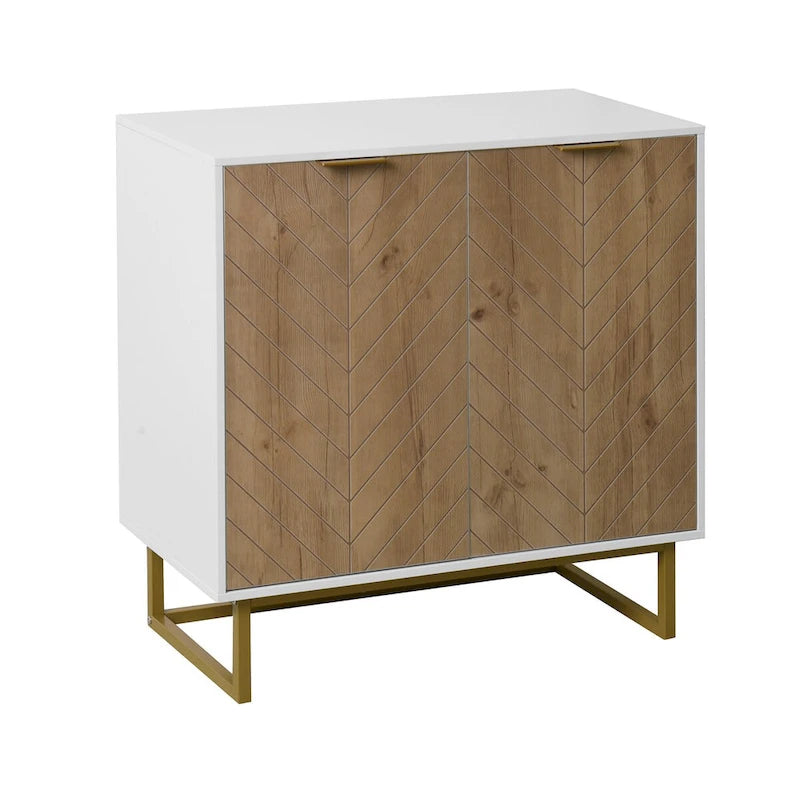 Meuble de rangement à deux portes blanc et doré