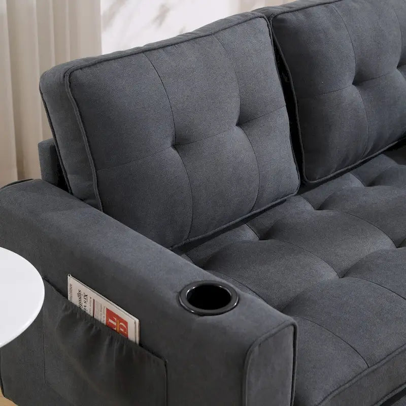 Upholstered Futon Sofa with Pull-Out Sleeper Couch, Muticolour Choice Foldable Tufted Loveseat With Cup Holder