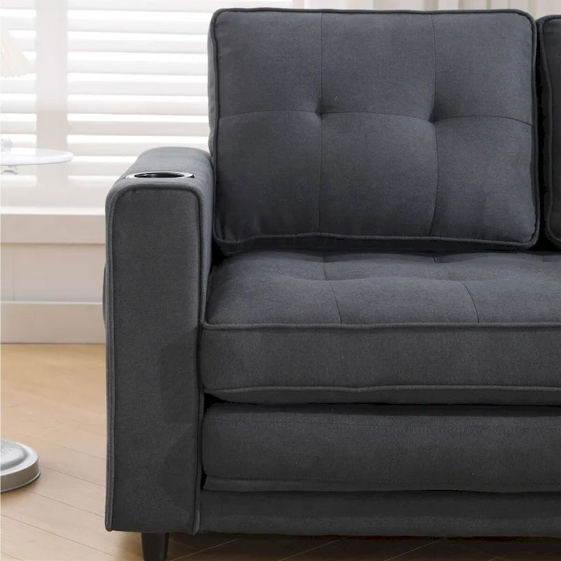 Upholstered Futon Sofa with Pull-Out Sleeper Couch, Muticolour Choice Foldable Tufted Loveseat With Cup Holder