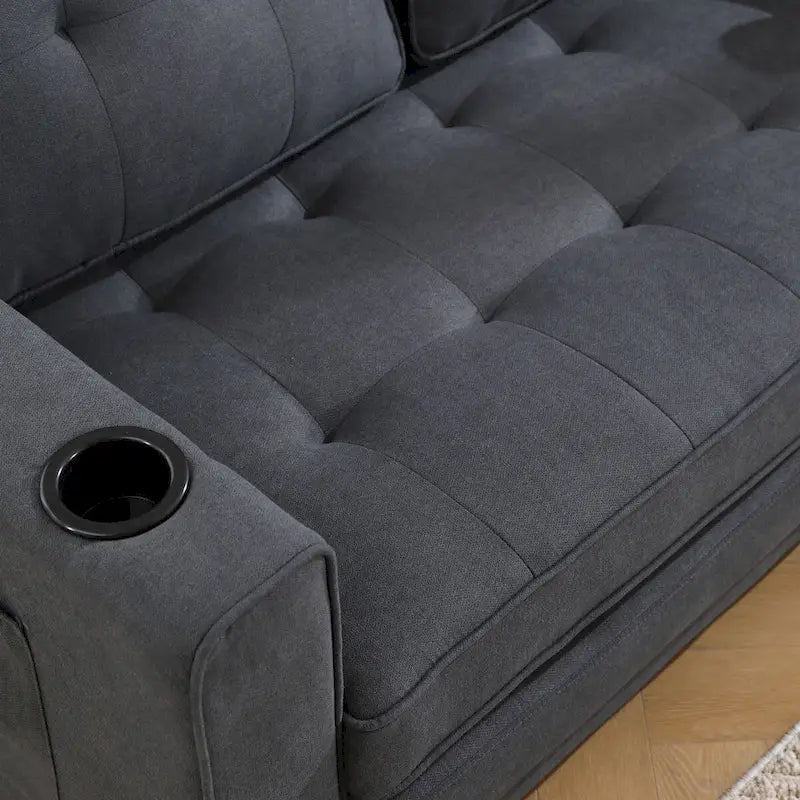 Upholstered Futon Sofa with Pull-Out Sleeper Couch, Muticolour Choice Foldable Tufted Loveseat With Cup Holder